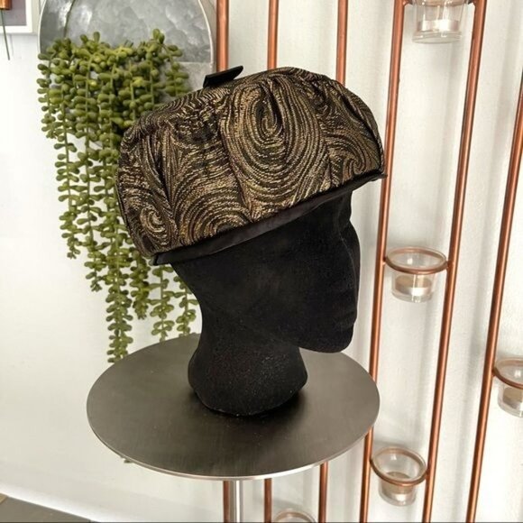 Vintage Pillbox Hat Shiny Gold and Black Satin main image 8
